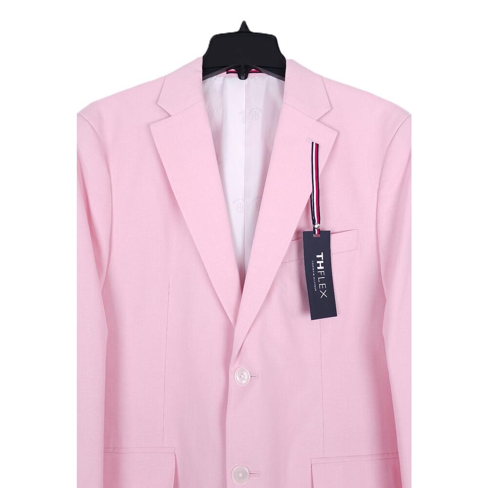 Tommy Hilfiger Mens Modern Fit 2 Piece Suit 44L 36x34 Light Pink Solid Chambray - Picture 5 of 14